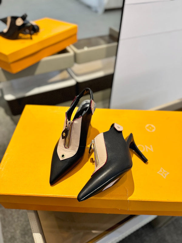 SLINGBACK ALLURE HIGH 8 CM IN PELLE DI VITELLO MARRONE SABBIA MISTA NERA