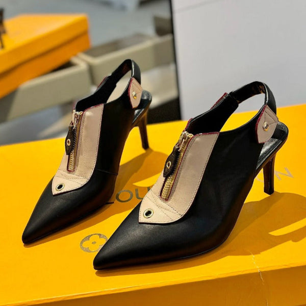 SLINGBACK ALLURE HIGH 8 CM IN PELLE DI VITELLO MARRONE SABBIA MISTA NERA