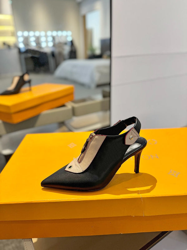 SLINGBACK ALLURE HIGH 8 CM IN PELLE DI VITELLO MARRONE SABBIA MISTA NERA