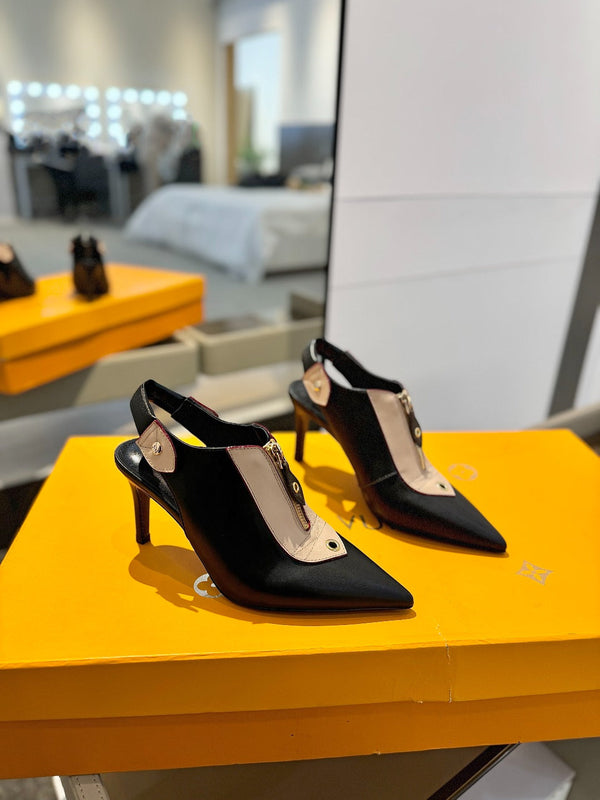 SLINGBACK ALLURE HIGH 8 CM IN PELLE DI VITELLO MARRONE SABBIA MISTA NERA