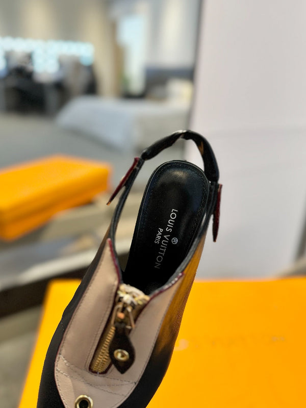 SLINGBACK ALLURE HIGH 8 CM IN PELLE DI VITELLO MARRONE SABBIA MISTA NERA