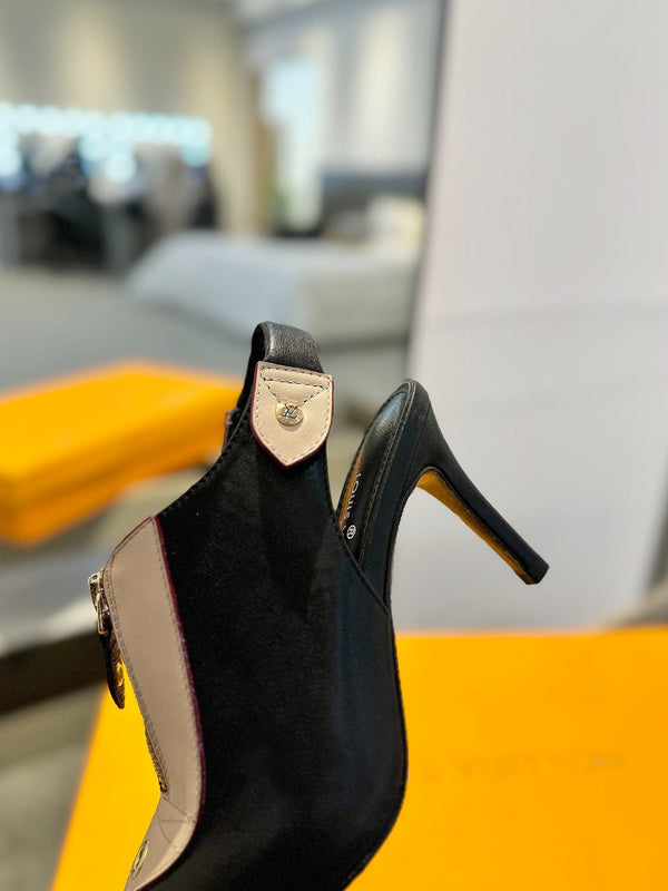 SLINGBACK ALLURE HIGH 8 CM IN PELLE DI VITELLO MARRONE SABBIA MISTA NERA