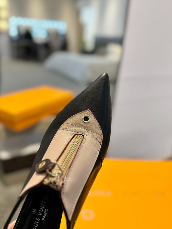 SLINGBACK ALLURE HIGH 8 CM IN PELLE DI VITELLO MARRONE SABBIA MISTA NERA