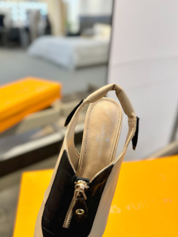 ALLURE HIGH 4.5 CM SLINGBACK IN SAND BROWN MIX BLACK CALFSKIN