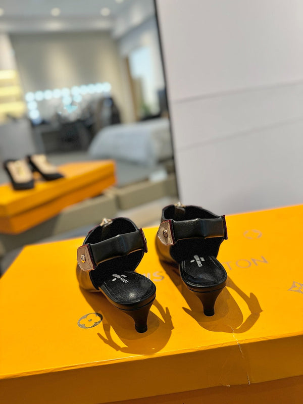 ALLURE HIGH 4.5 CM SLINGBACK IN BLACK MIX SAND BROWN CALFSKIN