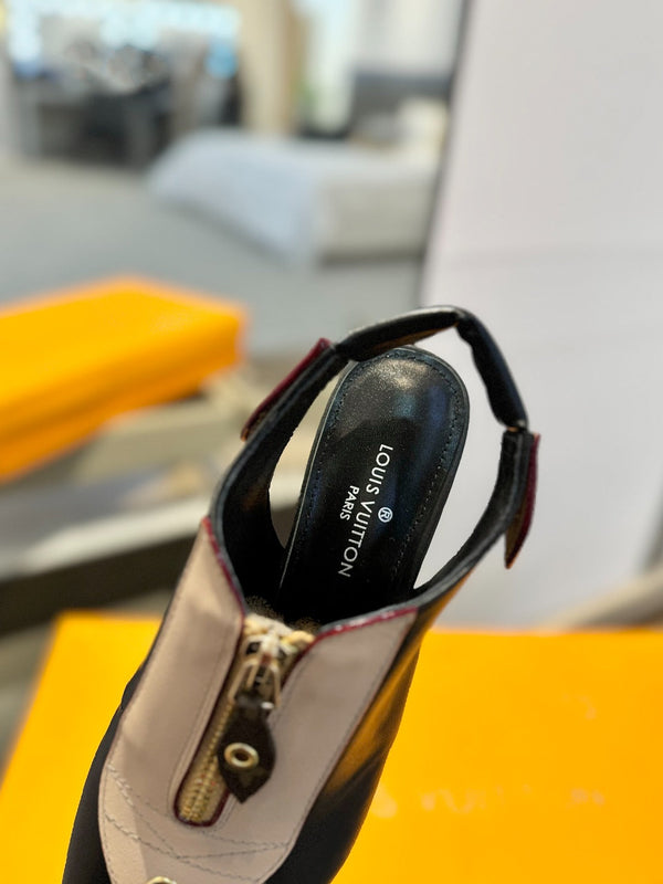 ALLURE HIGH 4.5 CM SLINGBACK IN BLACK MIX SAND BROWN CALFSKIN