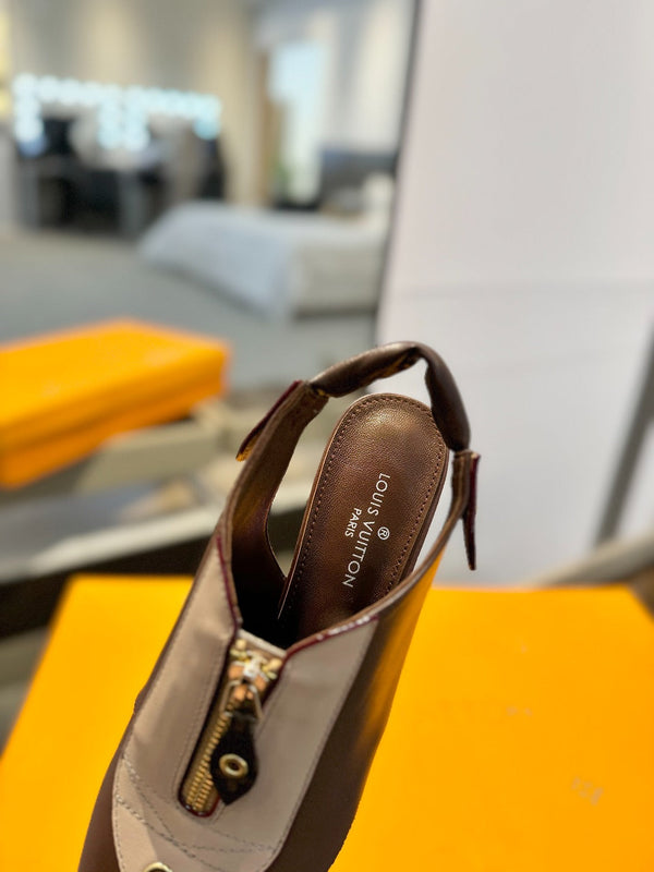 SANDALI ALLURE HIGH 4,5 CM IN PELLE DI VITELLO MARRONE SABBIA MIX CIOCCOLATO