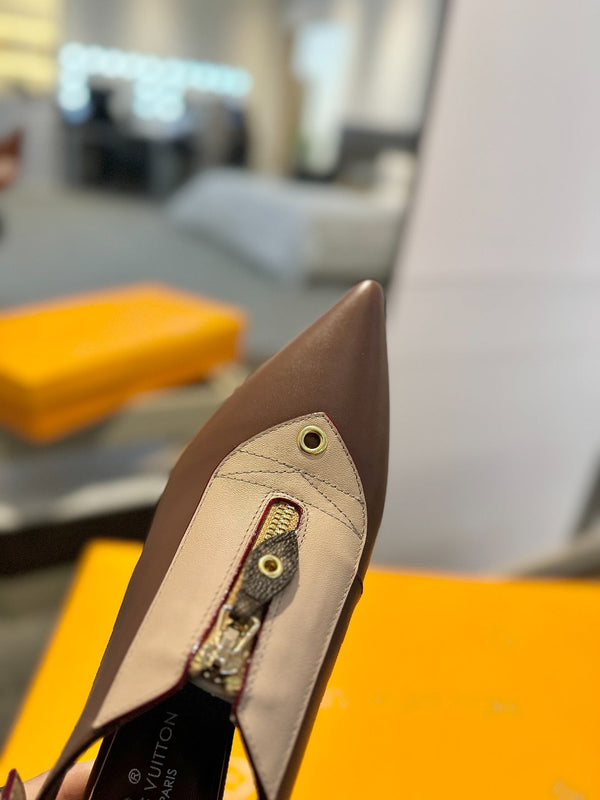 SANDALI ALLURE HIGH 4,5 CM IN PELLE DI VITELLO MARRONE SABBIA MIX CIOCCOLATO