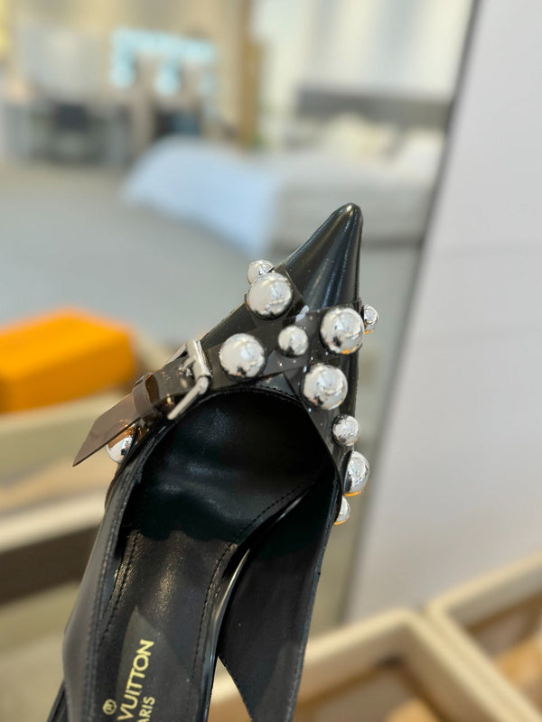 HIGH HEELS 95 MM IN BLACK PATENT CALFSKIN WITH CRYSTALS