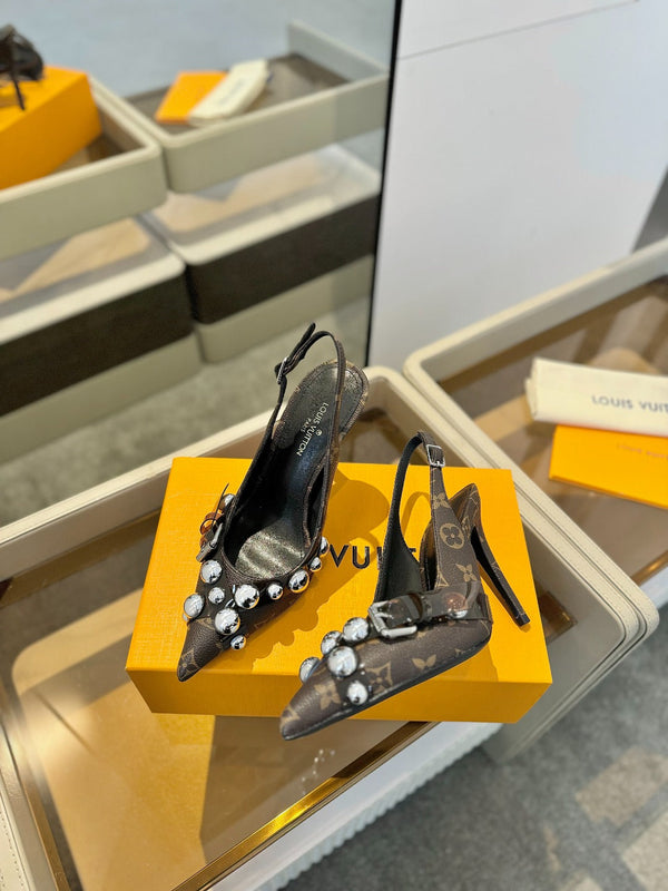 TACCO ALTO 95 MM IN VITELLO MONOGRAM MARRONE CIOCCOLATO CON CRISTALLI