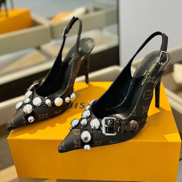 TACCO ALTO 95 MM IN VITELLO MONOGRAM MARRONE CIOCCOLATO CON CRISTALLI