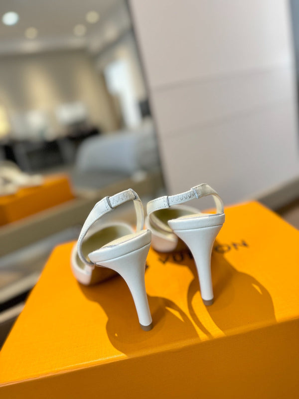 SLINGBACK TACCO ALTO 75 MM IN VITELLO BIANCO CON CRISTALLO