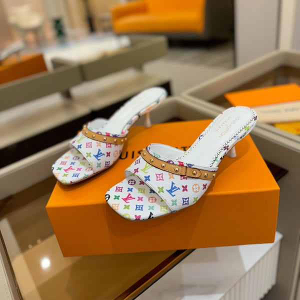 LV x TM 6AM Mule 4cm Tela rivestita Monogram bianca e multicolore 241211