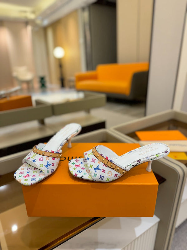 LV x TM 6AM Mule 4cm Tela rivestita Monogram bianca e multicolore 241211