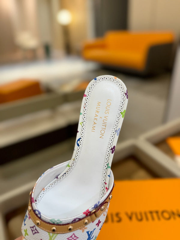 LV x TM 6AM Mule 4cm Tela rivestita Monogram bianca e multicolore 241211