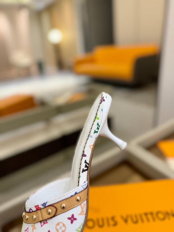 LV x TM 6AM Mule 4cm Tela rivestita Monogram bianca e multicolore 241211