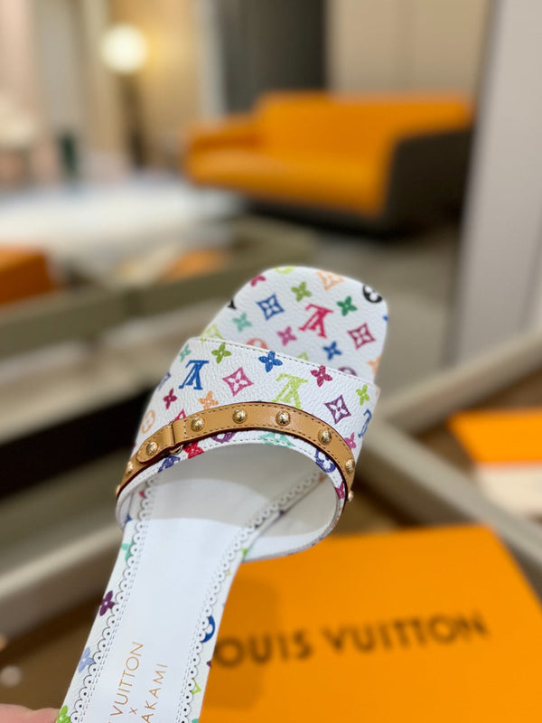 LV x TM 6AM Mule 4cm Tela rivestita Monogram bianca e multicolore 241211
