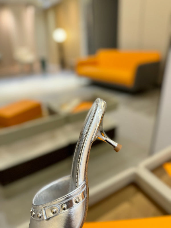 LV x TM 6AM Mule 4cm Pelle di pecora metallizzata argento 241218