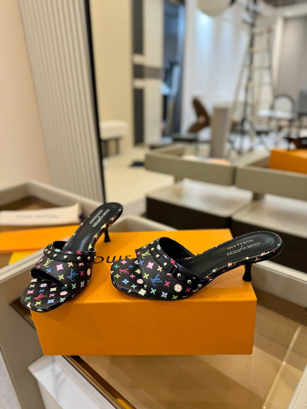 LV x TM 6AM Mule 4cm Black and Multicolored Monogram coated canvas 241213