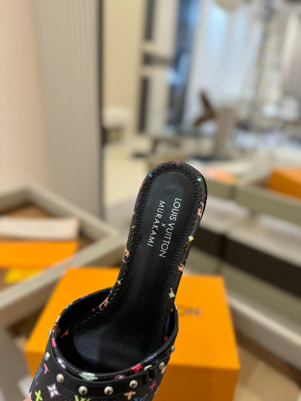 LV x TM 6AM Mule 4cm Black and Multicolored Monogram coated canvas 241213