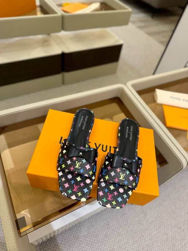 LV x TM 6AM Flat Mule Black and Multicolored Monogram coated canvas 241226