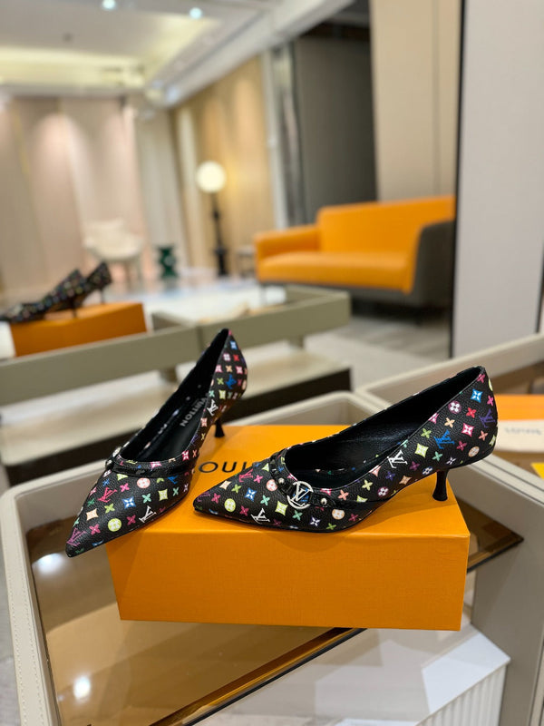 6AM 4cm Black Monogram Canvas and Patent Leather Pumps 241194