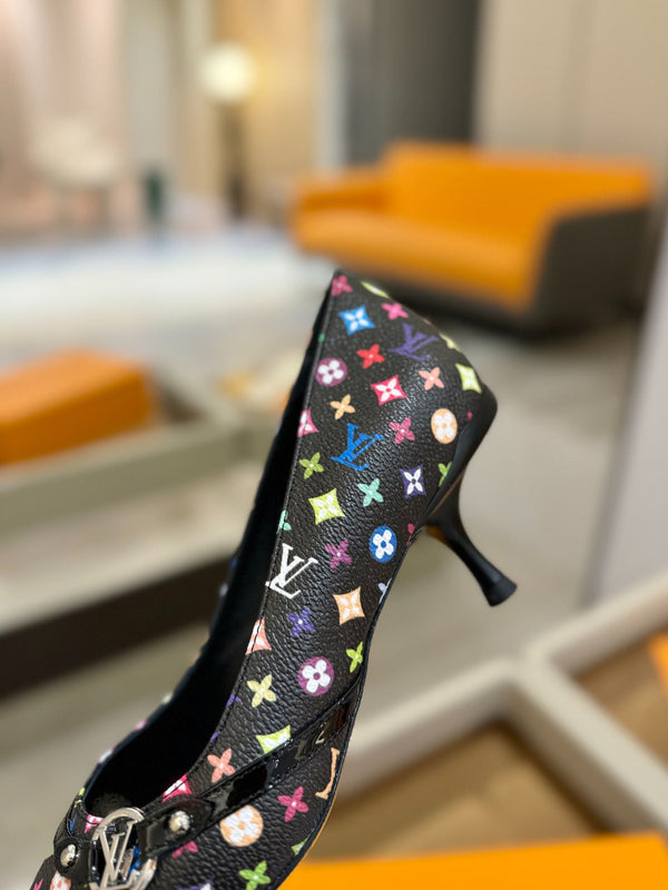 6AM 4cm Black Monogram Canvas and Patent Leather Pumps 241194