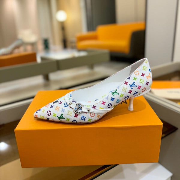 6AM 4cm Scarpe con tacco in tela monogramma bianca e pelle verniciata 241193