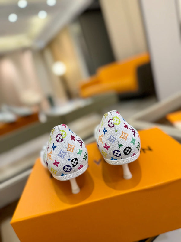 6AM 4cm Scarpe con tacco in tela monogramma bianca e pelle verniciata 241193