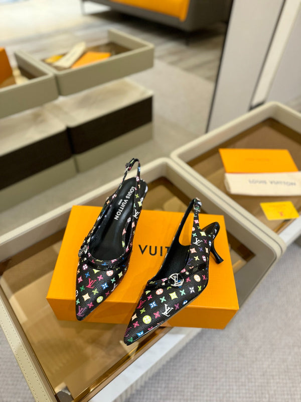 6AM Slingback Pump 4cm Black Monogram Canvas and Patent Leather 241227