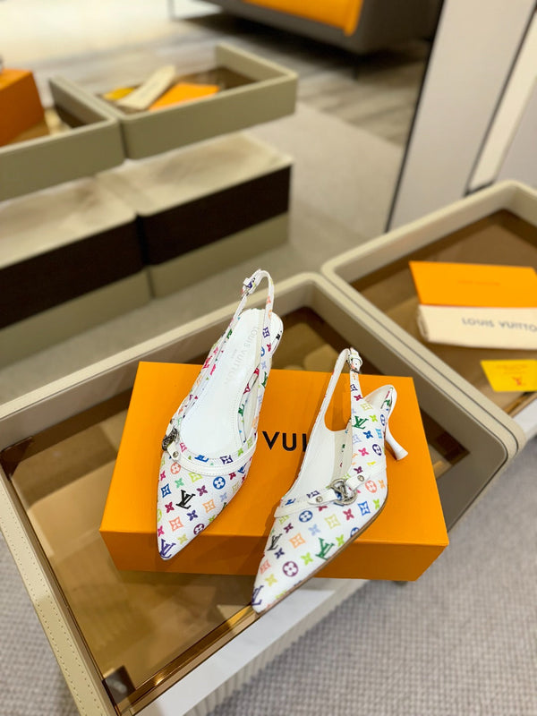 Décolleté 6AM Slingback 4 cm in tela monogramma bianca e pelle verniciata 241228