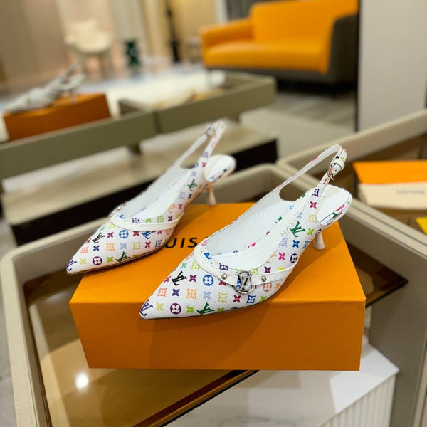 Décolleté 6AM Slingback 4 cm in tela monogramma bianca e pelle verniciata 241228