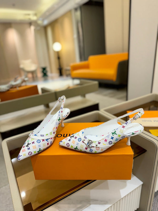 Décolleté 6AM Slingback 4 cm in tela monogramma bianca e pelle verniciata 241228