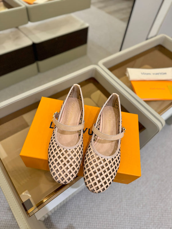 Romy Flat Ballerina Peach Perforated Patent Calf Leather 241230