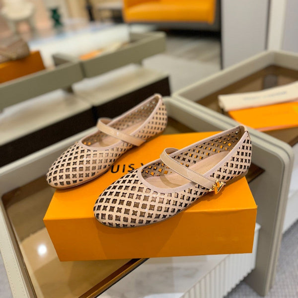 Romy Flat Ballerina Peach Perforated Patent Calf Leather 241230