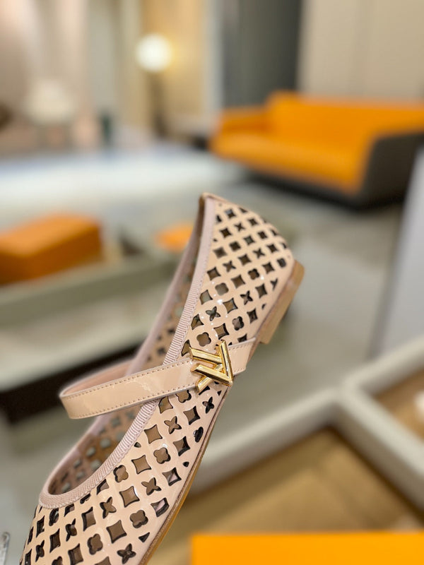 Romy Flat Ballerina Peach Perforated Patent Calf Leather 241230