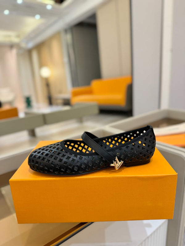 Romy Flat Ballerina Black Perforated Patent Calf Leather 241231