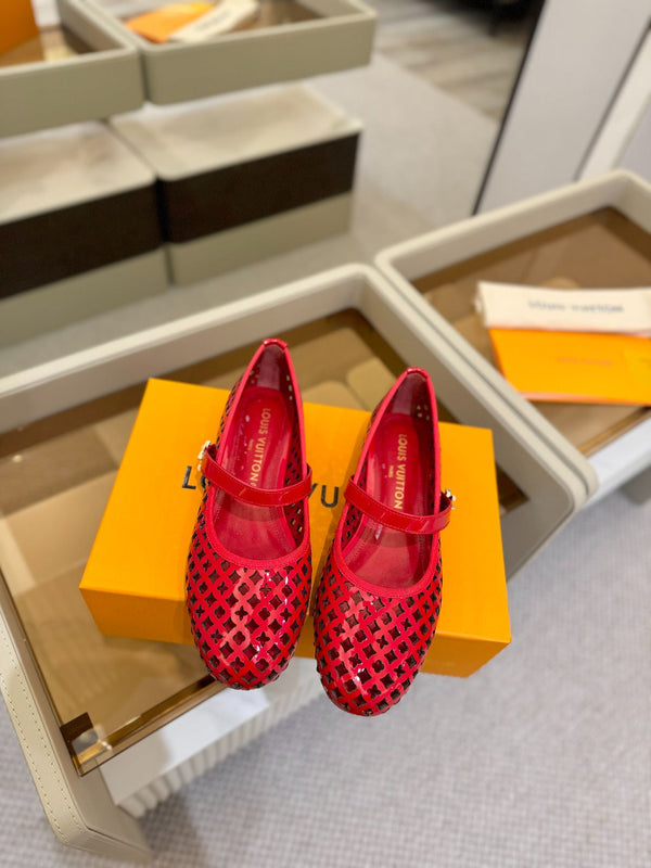 Romy Flat Ballerina Red Perforated Patent Calf Leather 241232