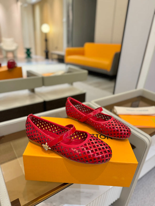 Romy Flat Ballerina Red Perforated Patent Calf Leather 241232