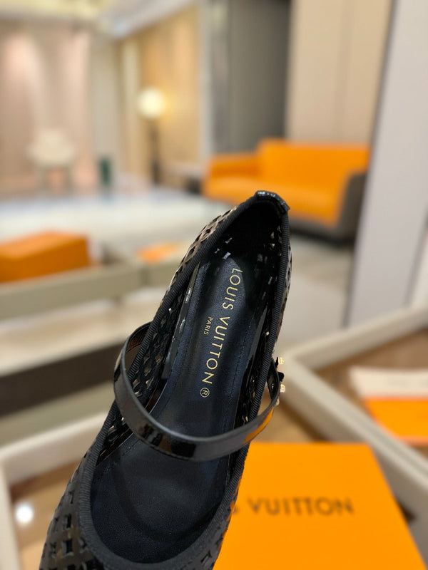 Romy Flat Ballerina Black Perforated Patent Calf Leather 241233