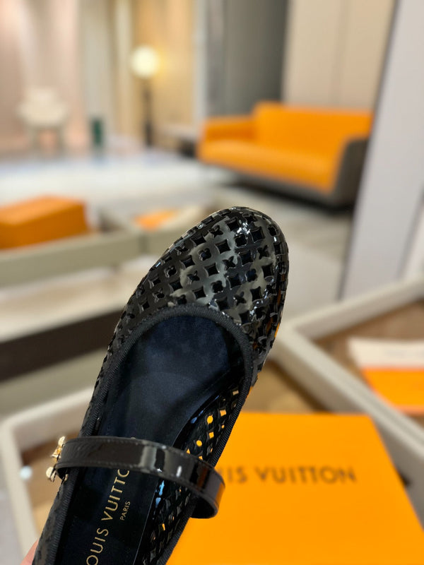 Romy Flat Ballerina Black Perforated Patent Calf Leather 241233