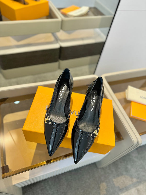 6AM 5.5cm Black Patent Leather Pumps 241204