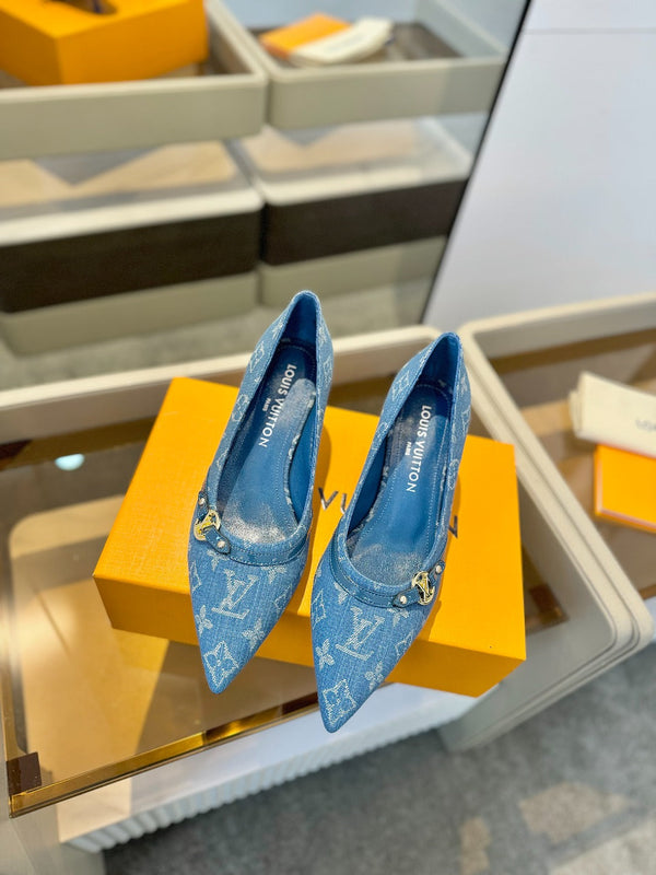 6AM 5.5cm Blue Denim Pumps 241205