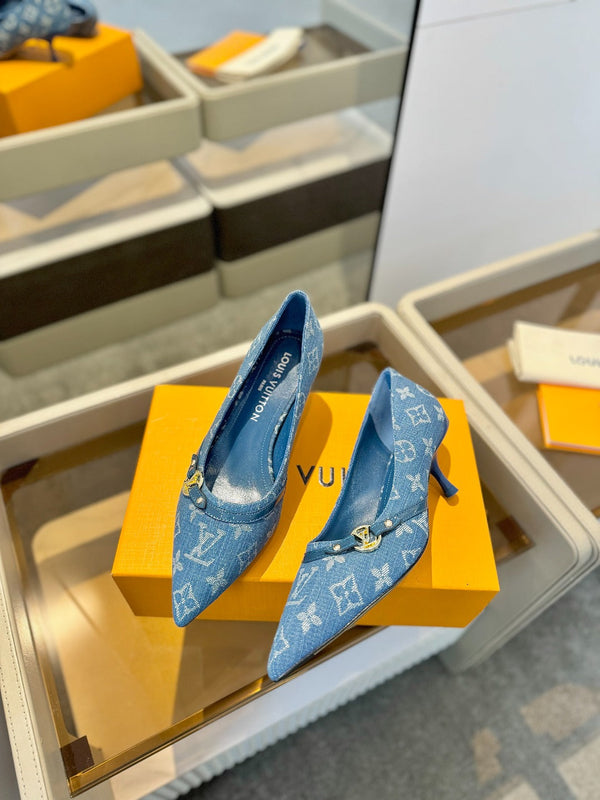 6AM 5.5cm Blue Denim Pumps 241205