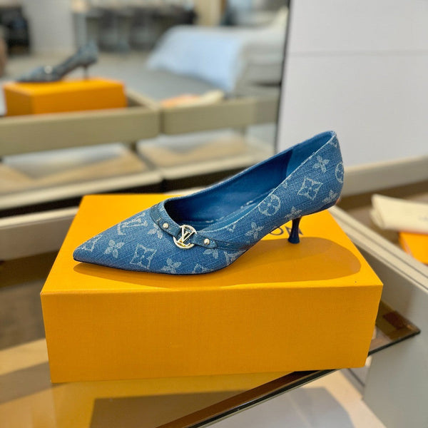 6AM 5.5cm Blue Denim Pumps 241205