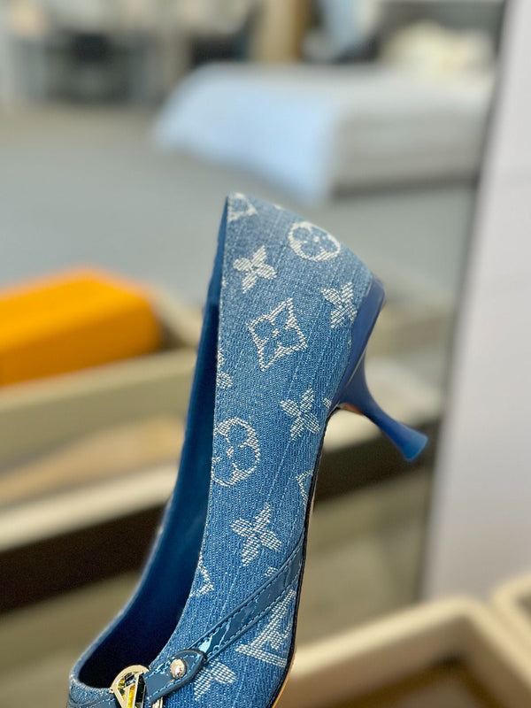 6AM 5.5cm Blue Denim Pumps 241205