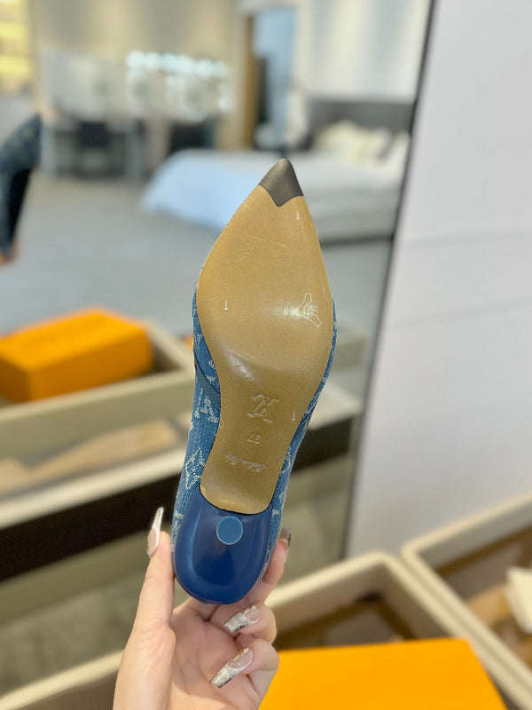 6AM 5.5cm Blue Denim Pumps 241205