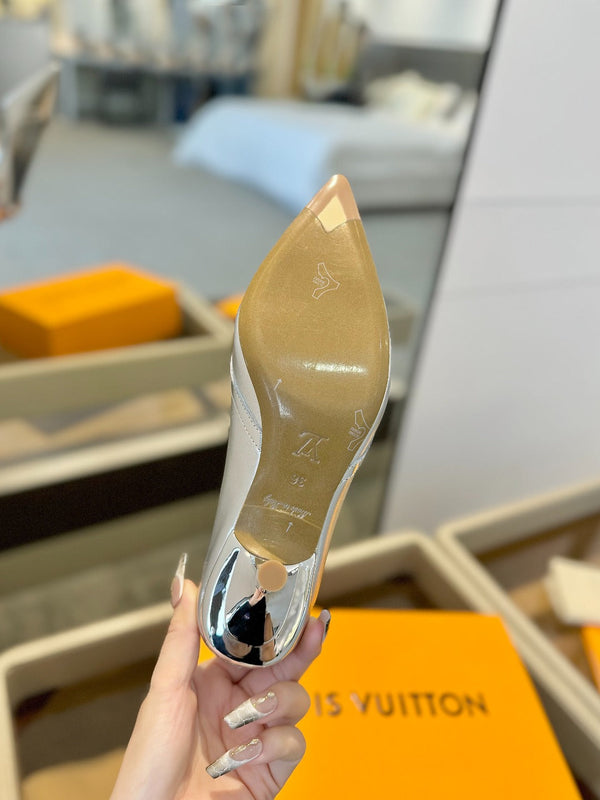 6AM 5.5cm Silver Metallic Leather Pumps 241209