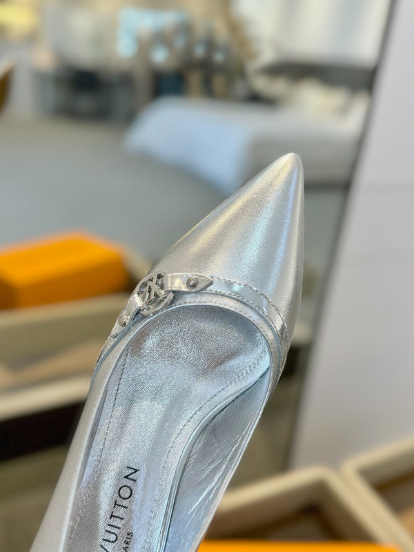6AM 5.5cm Silver Metallic Leather Pumps 241209