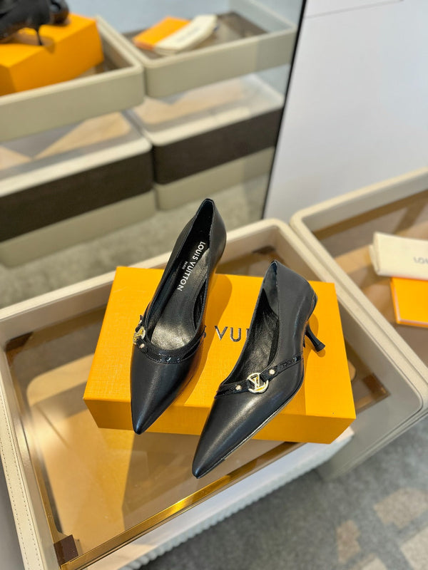 6AM 5.5cm Black Leather Pumps 241210